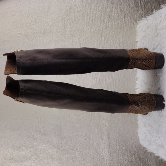 MICHAEL Michael Kors Brown Snakeskin Suede Leather Side Zipper Tall Riding Boot - Picture 6 of 16